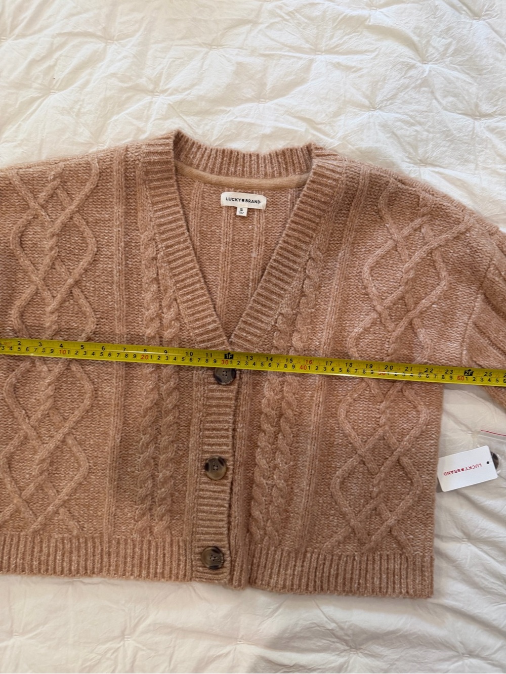 Lucky Brand Cable Knit Cardigan XL Camel Button Front Preppy Grandpa Old Money - Picture 4 of 6